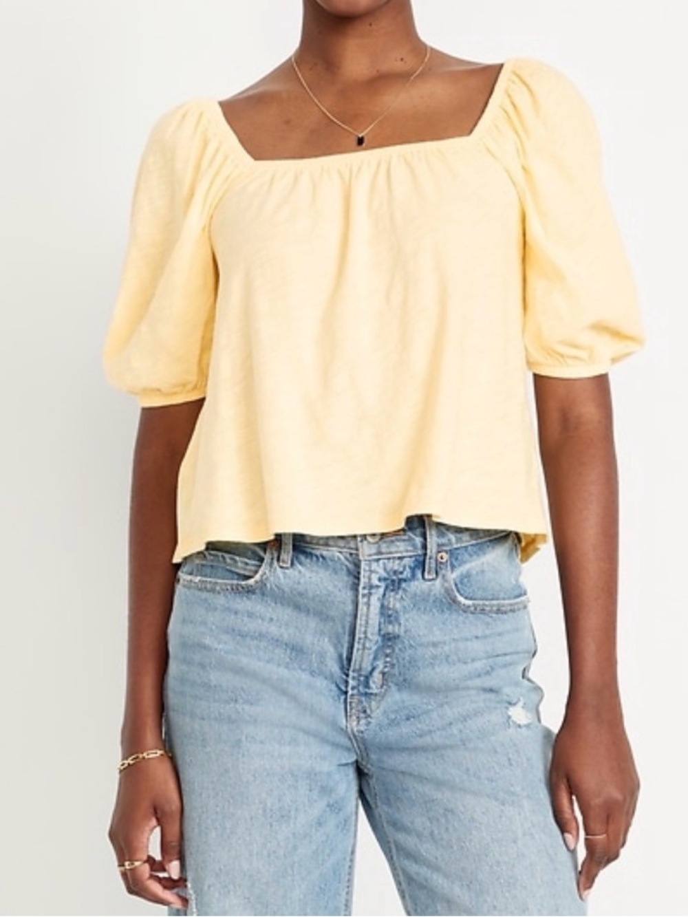 Old Navy Yellow Square Neck Puff Sleeve Top